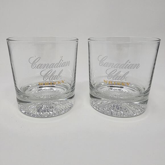 2 Canadian Club Whisky Double Old Fashioned Heavy Bottom Glasses - Picture 1 of 7